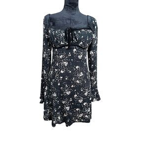 Free People Tess Mini Dress Black Floral Velvet Lace Long Sleeve